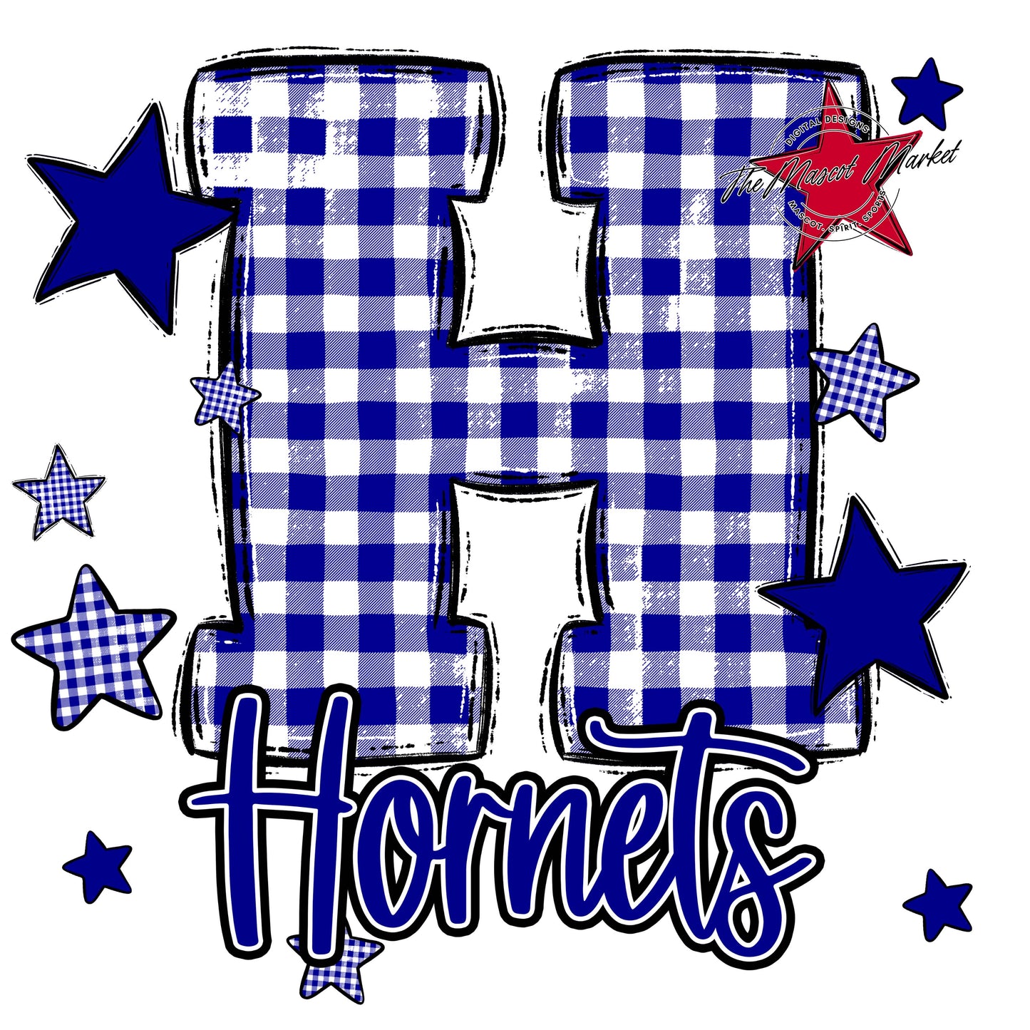 Hornets Plaid Star Design-Blue