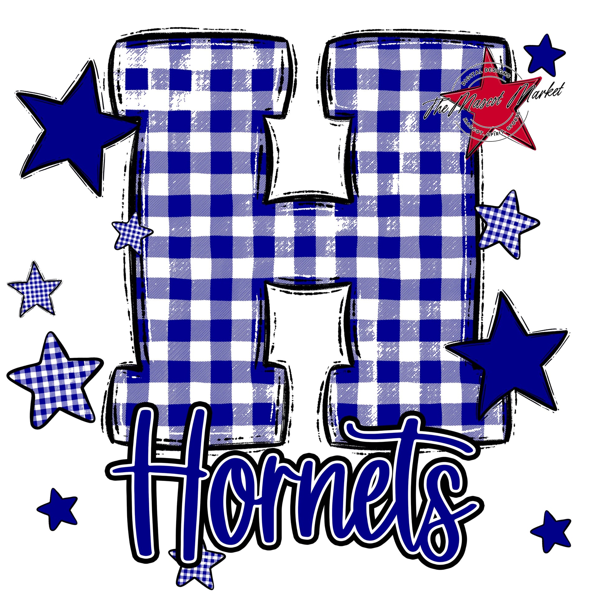 Hornets Plaid Star Design-Blue