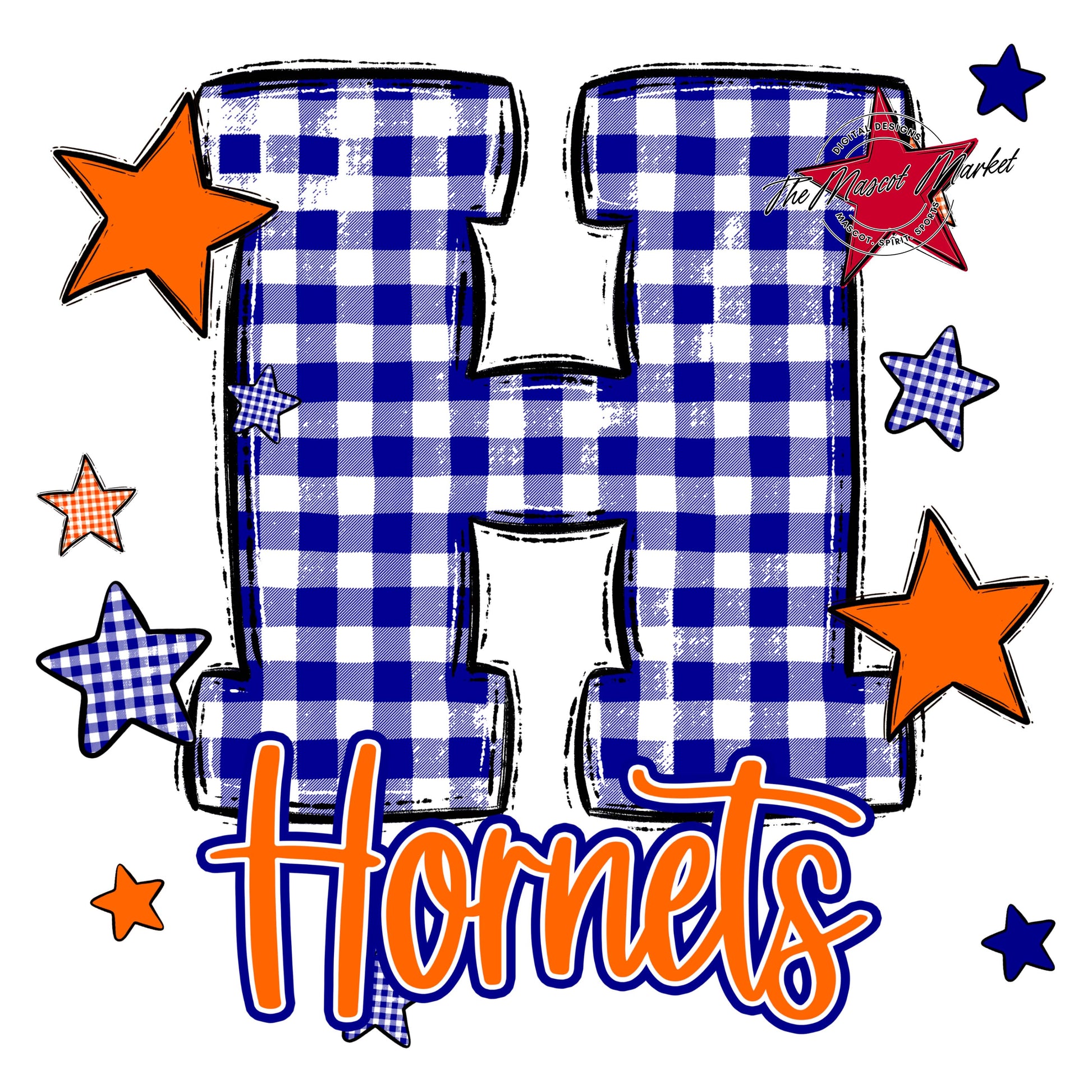 Hornets Plaid Star Design-Blue & Orange