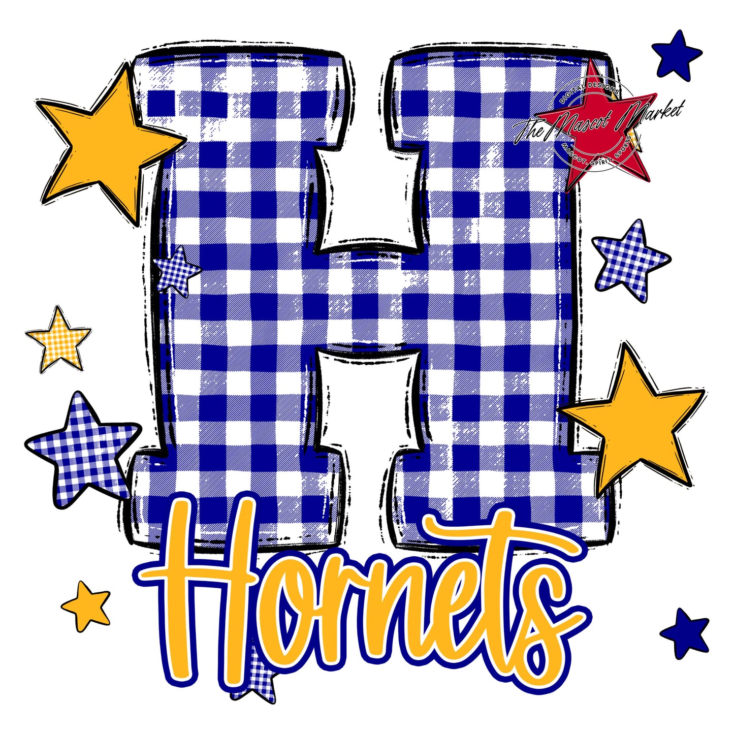 Hornets Plaid Star Design-Blue & Yellow