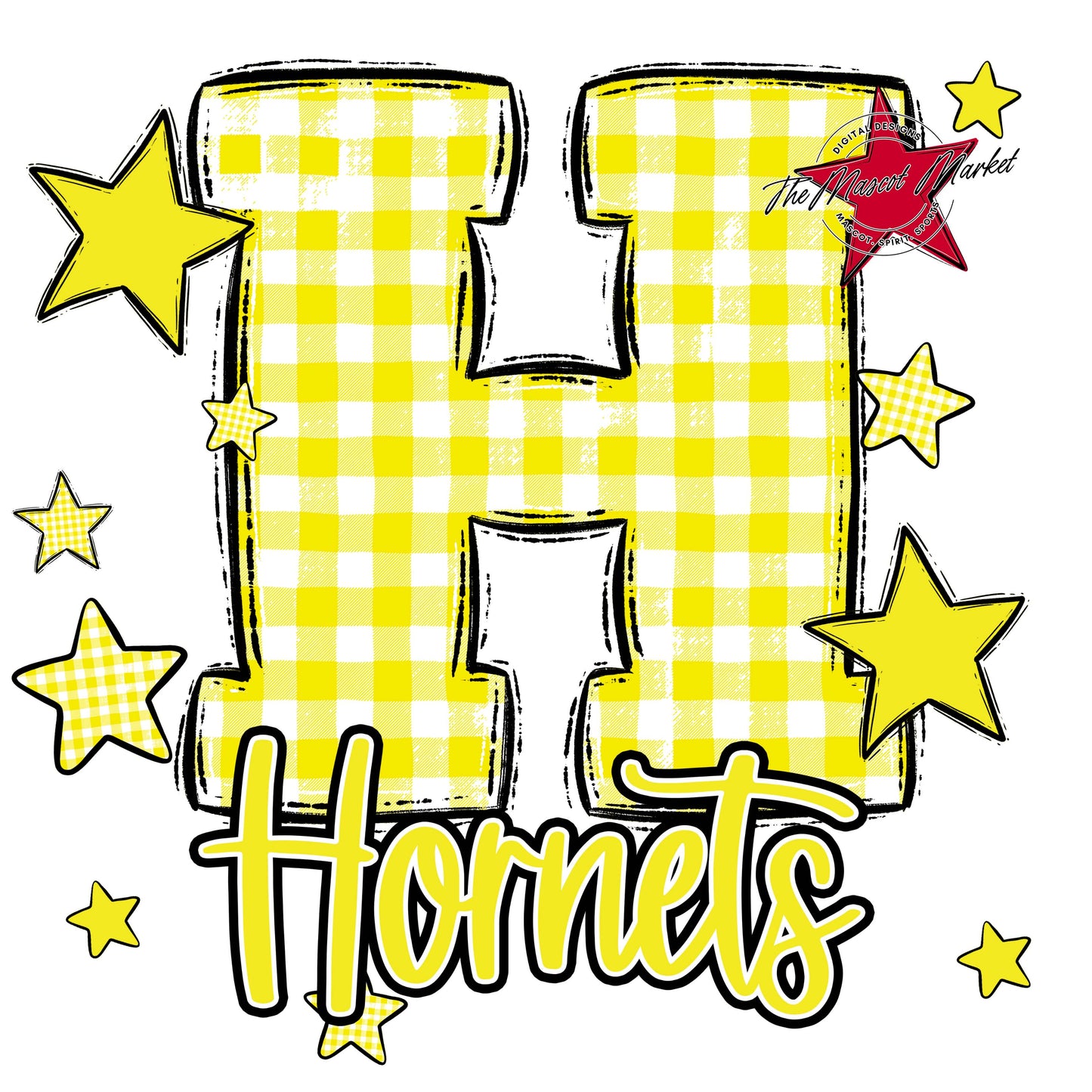 Hornets Plaid Star Design-Bright Yellow