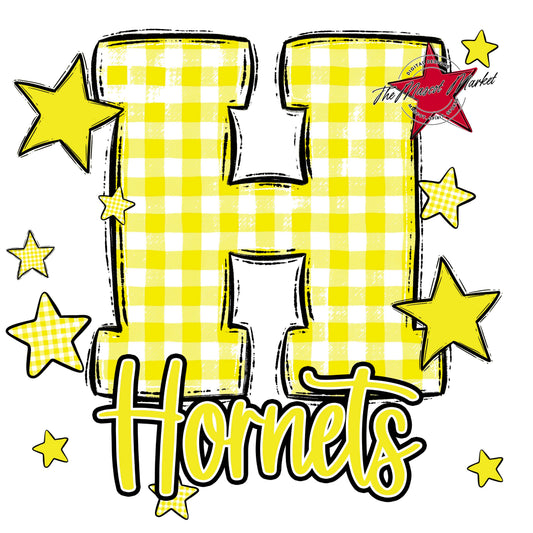 Hornets Plaid Star Design-Bright Yellow