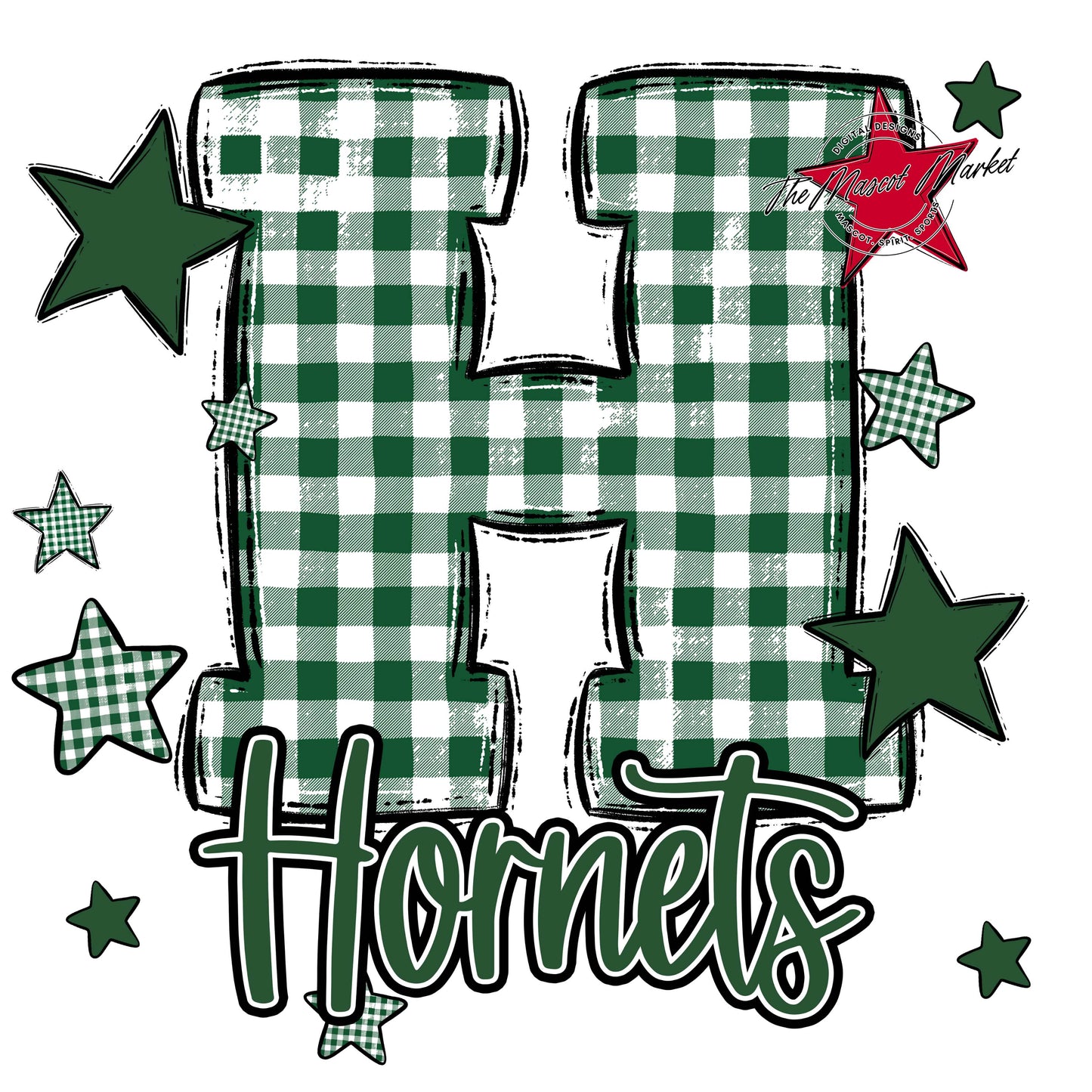 Hornets Plaid Star Design-Green