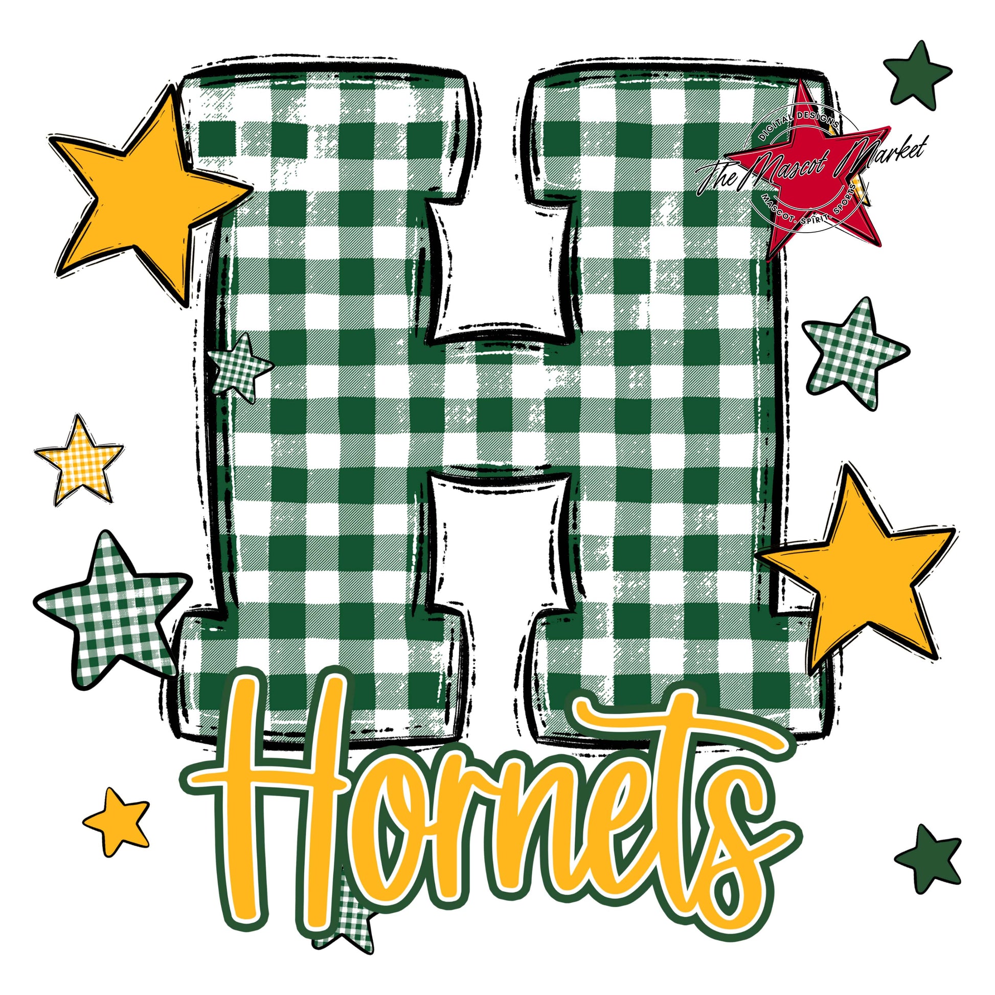 Hornets Plaid Star Design-Green & Yellow