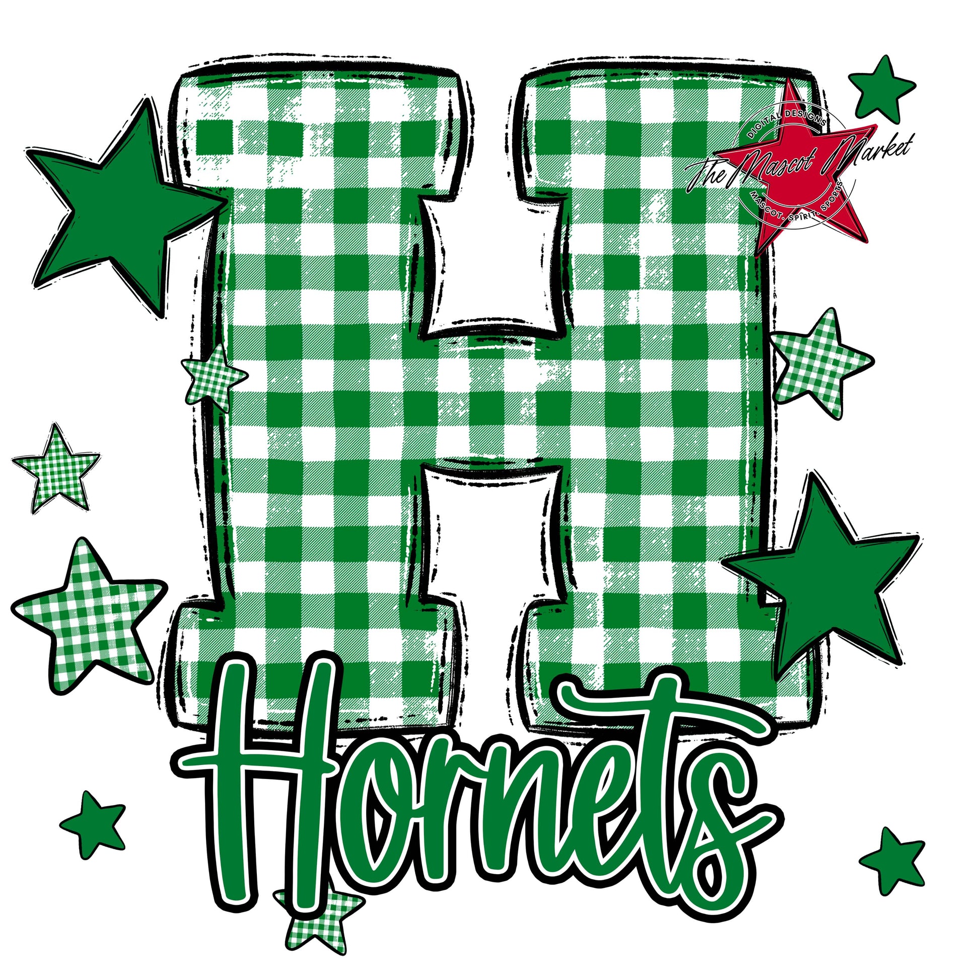 Hornets Plaid Star Design-Kelly Green
