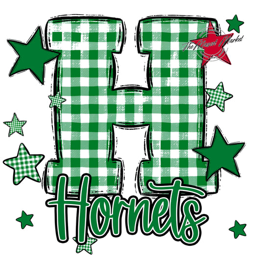 Hornets Plaid Star Design-Kelly Green