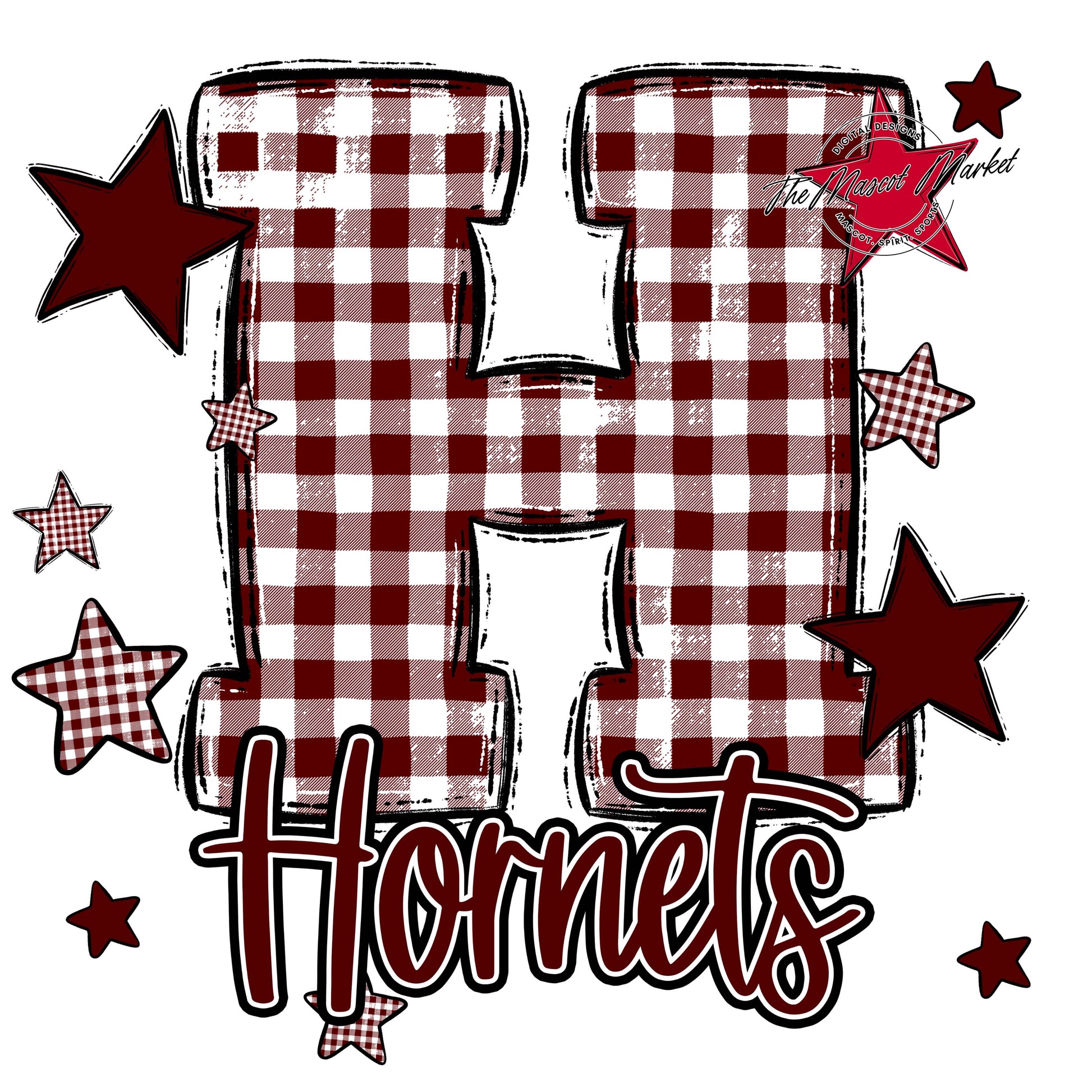 Hornets Plaid Star Design-Maroon