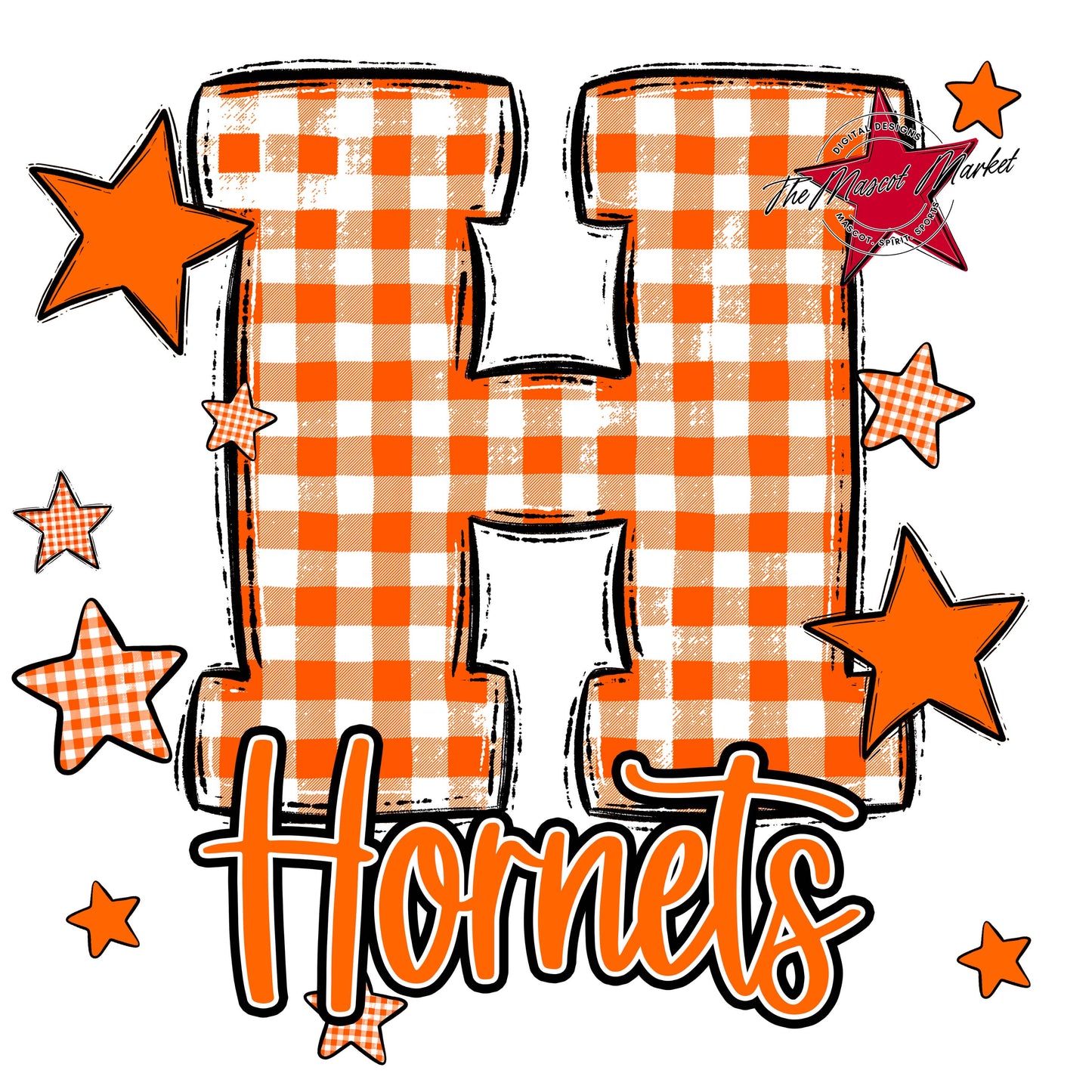 Hornets Plaid Star Design-Orange