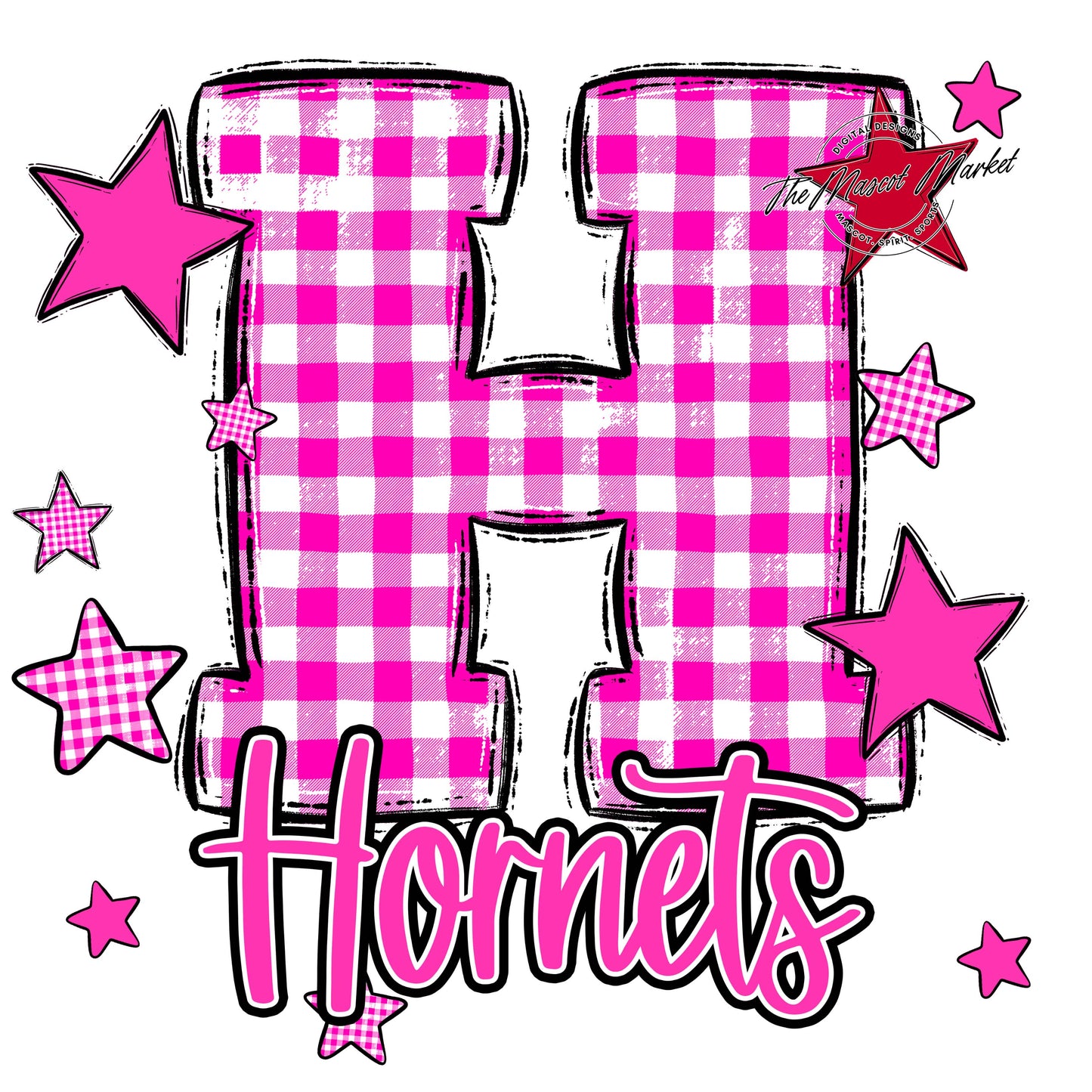 Hornets Plaid Star Design-Pink