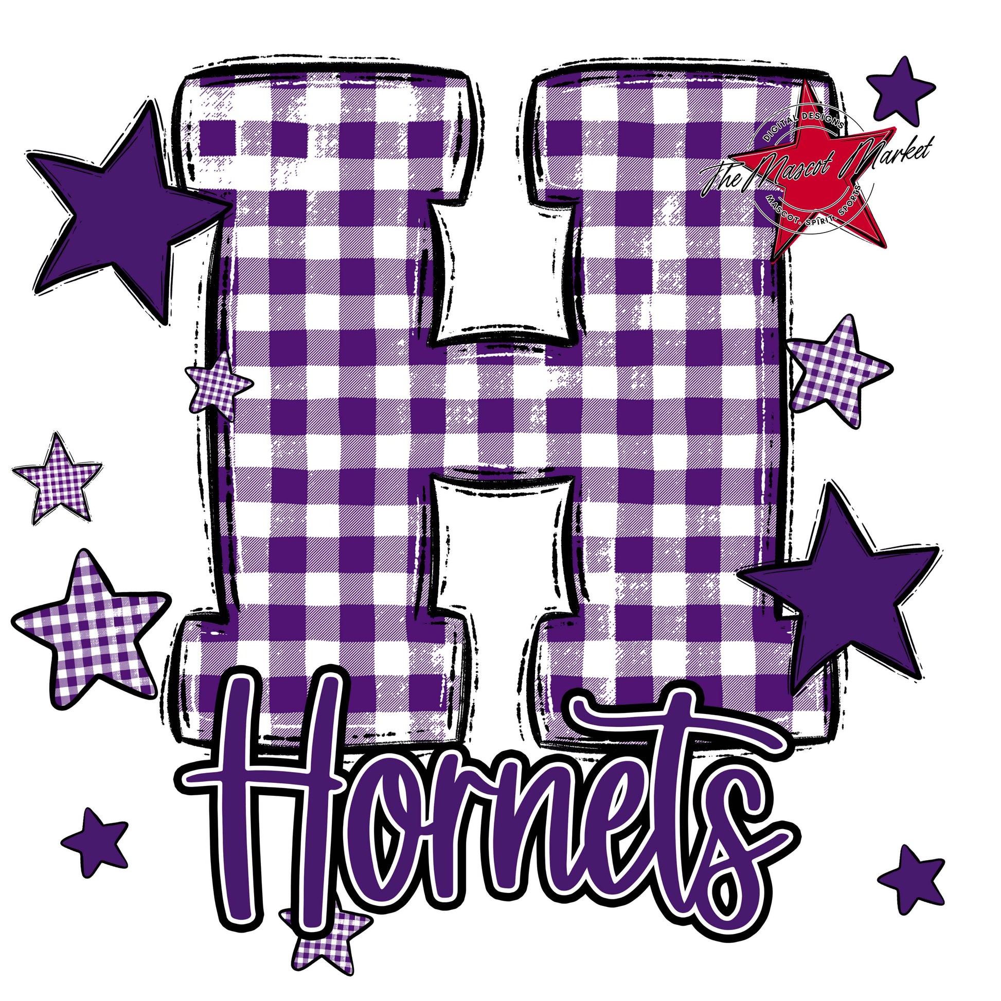 Hornets Plaid Star Design-Purple