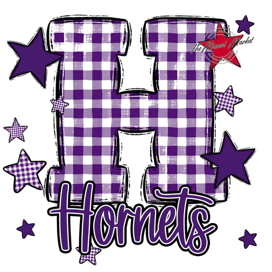 Hornets Plaid Star Design-Purple