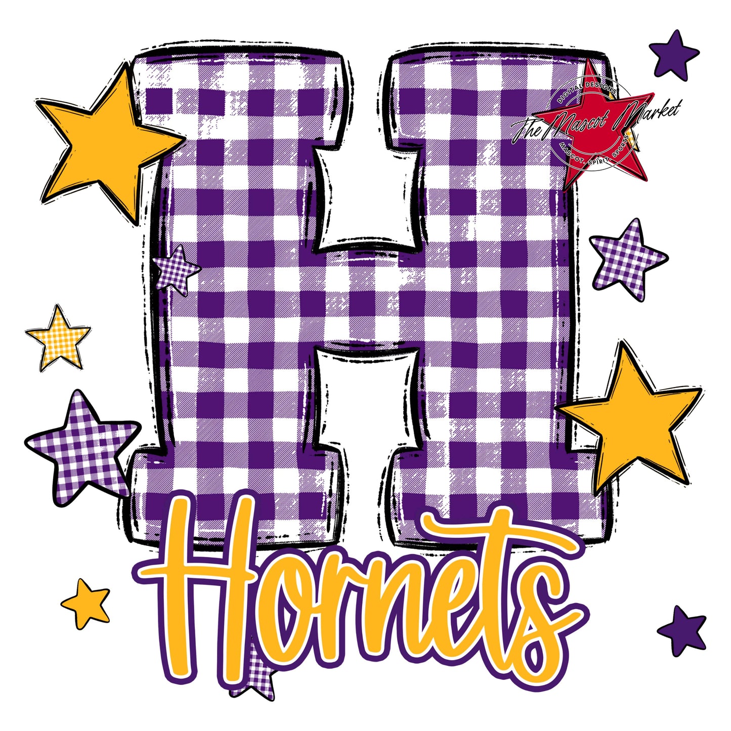 Hornets Plaid Star Design-Purple & Yellow