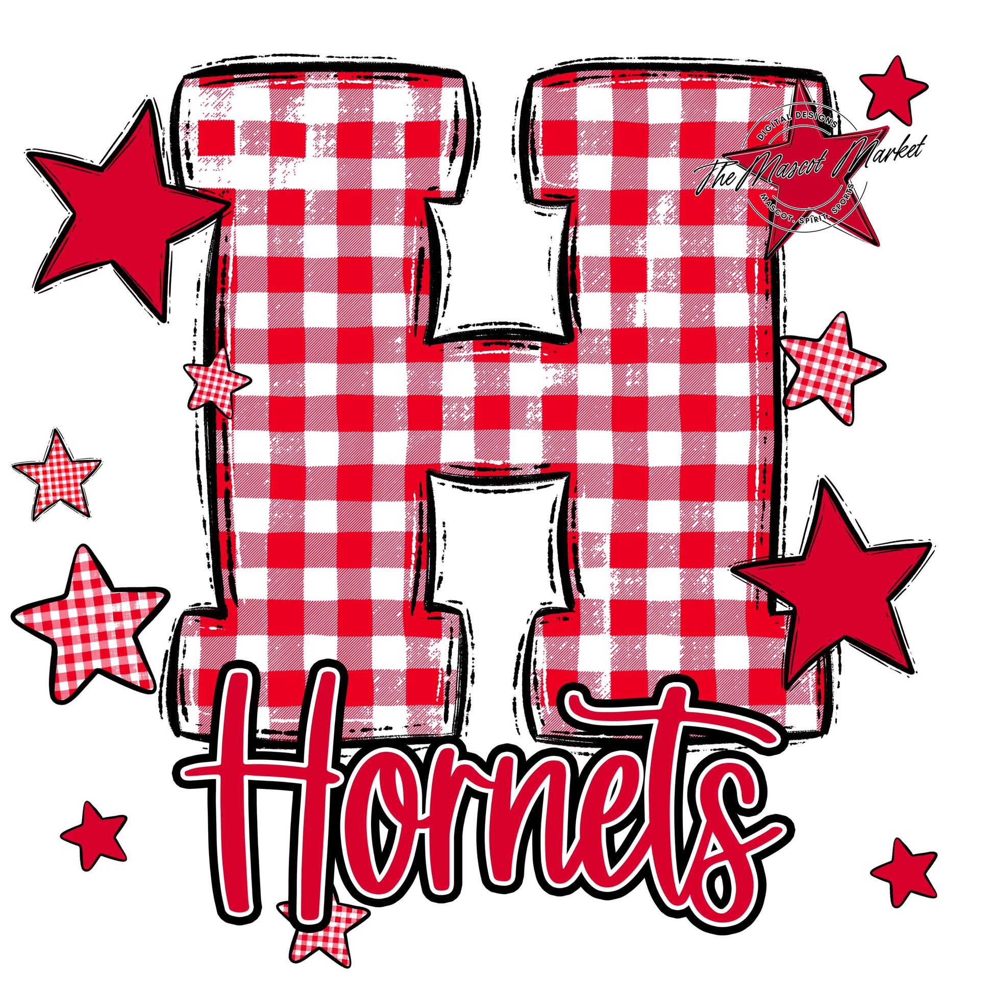 Hornets Plaid Star Design-Red