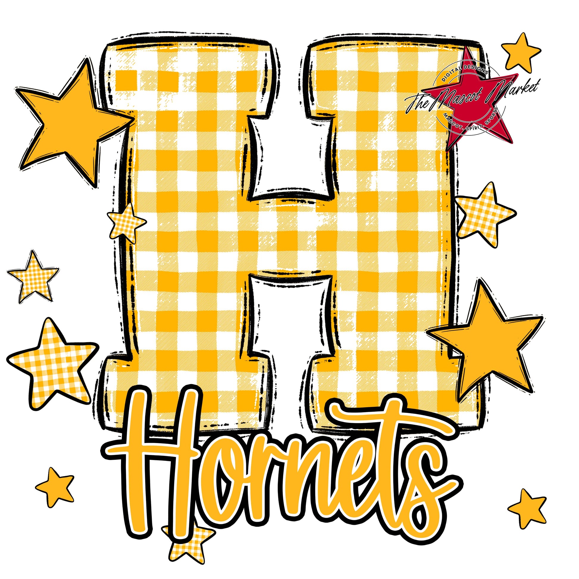Hornets Plaid Star Design-Yellow