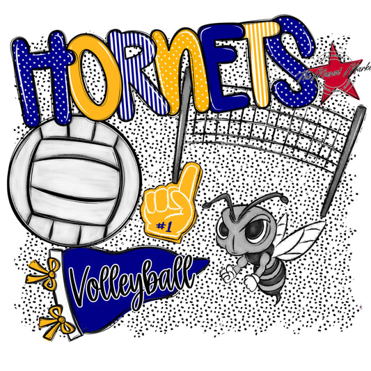 Hornets Volleyball Spirit-Blue & Yellow