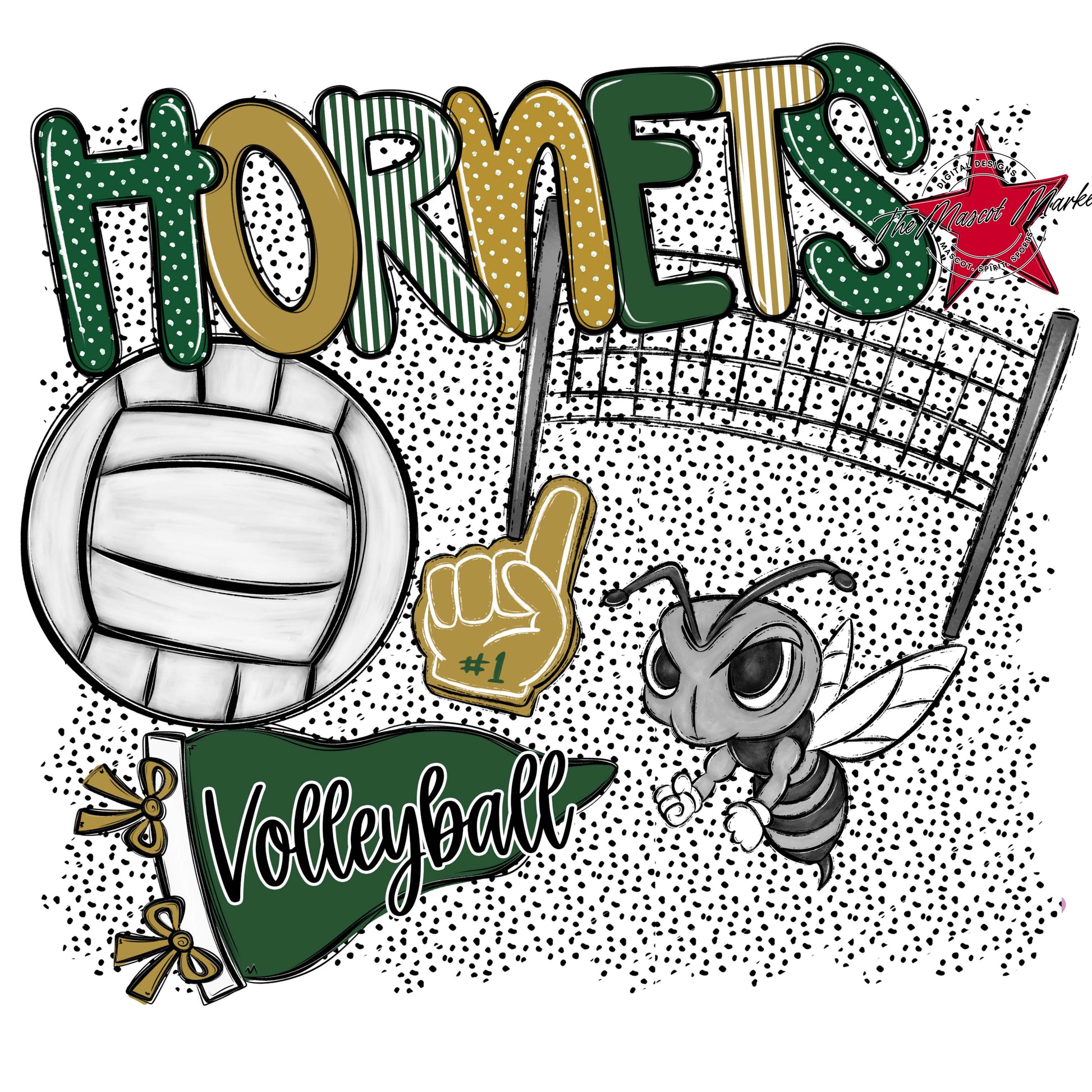 Hornets Volleyball Spirit-Green & Gold