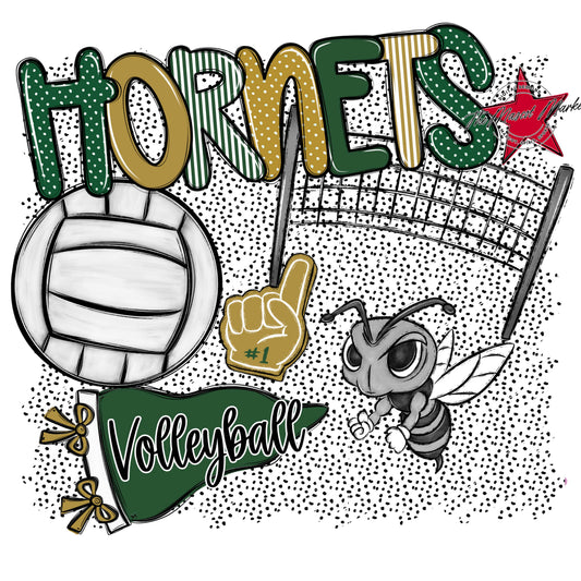 Hornets Volleyball Spirit-Green & Gold