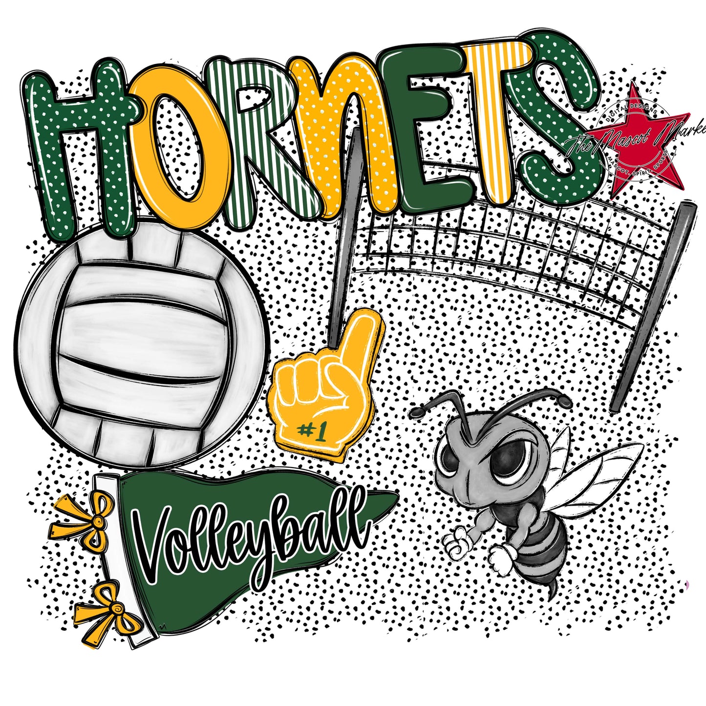 Hornets Volleyball Spirit-Green & Yellow