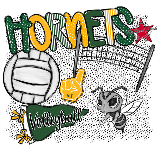 Hornets Volleyball Spirit-Green & Yellow