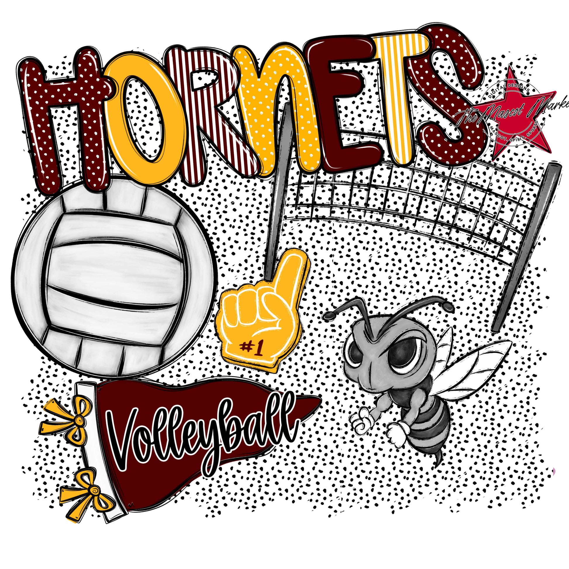 Hornets Volleyball Spirit-Maroon & Yellow