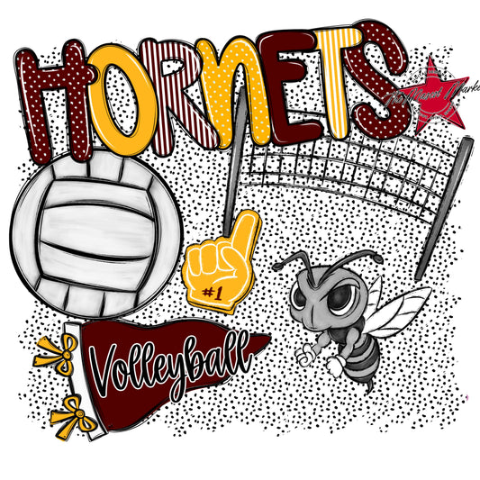 Hornets Volleyball Spirit-Maroon & Yellow