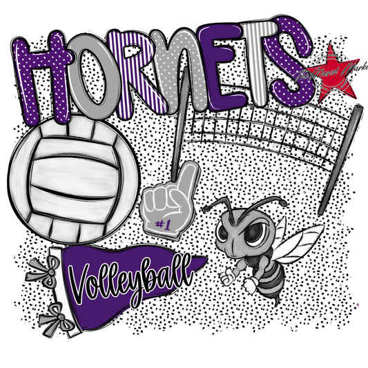 Hornets Volleyball Spirit-Purple & Grey