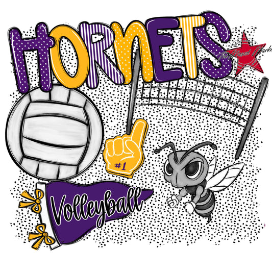 Hornets Volleyball Spirit-Purple & Yellow