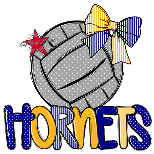 Hornets Volleyball Spirit Design-Blue & Yellow