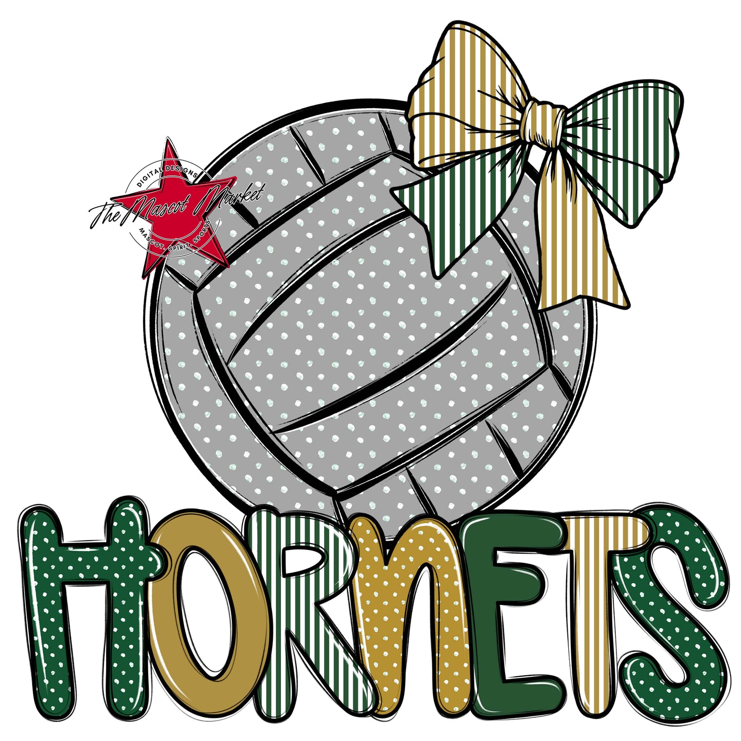 Hornets Volleyball Spirit Design-Green & Gold