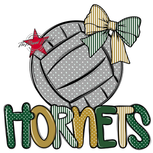 Hornets Volleyball Spirit Design-Green & Gold