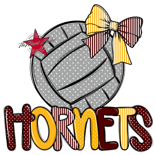 Hornets Volleyball Spirit Design-Maroon & Yellow