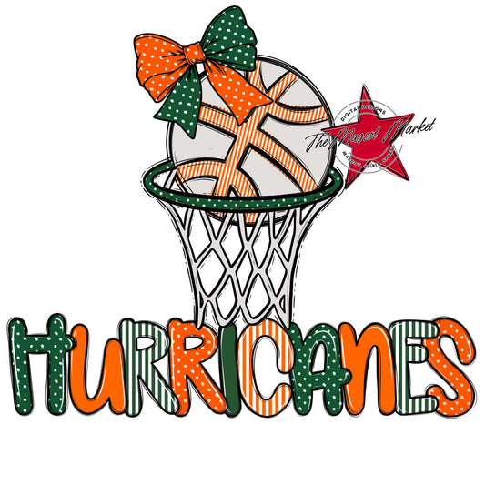 Hurricanes Basketball Spirit Design-Green & Orange