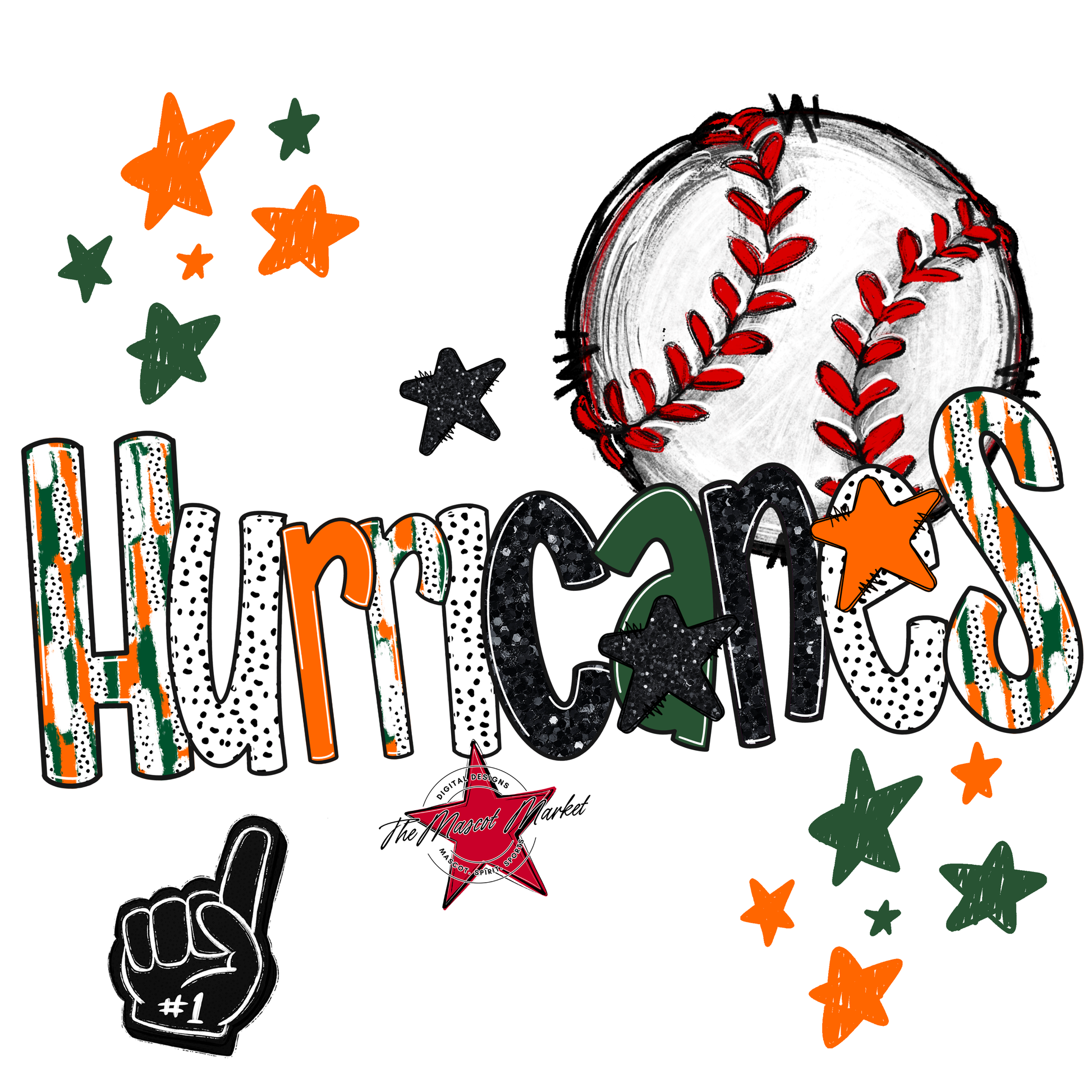 Hurricanes Baseball Scrape-Green-Orange