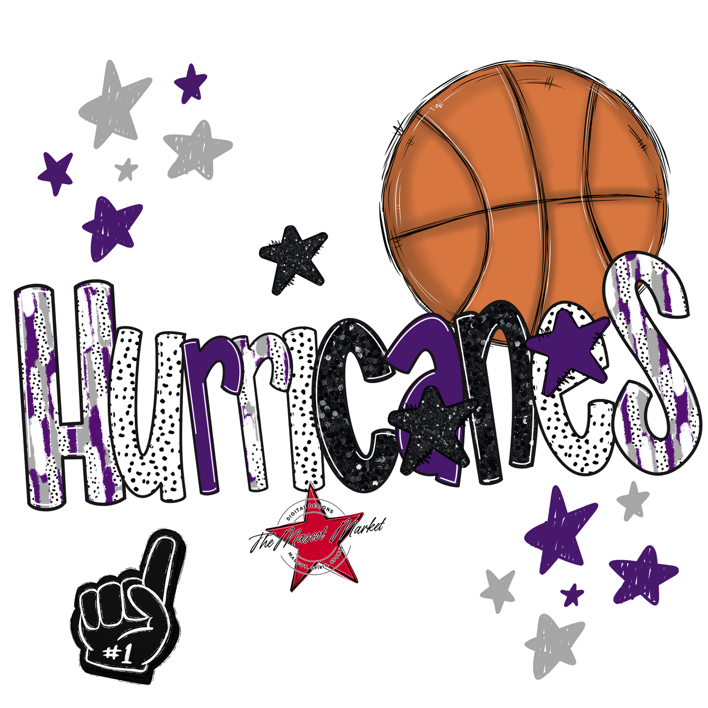 Hurricanes Basketball Scrape-Purple-Grey
