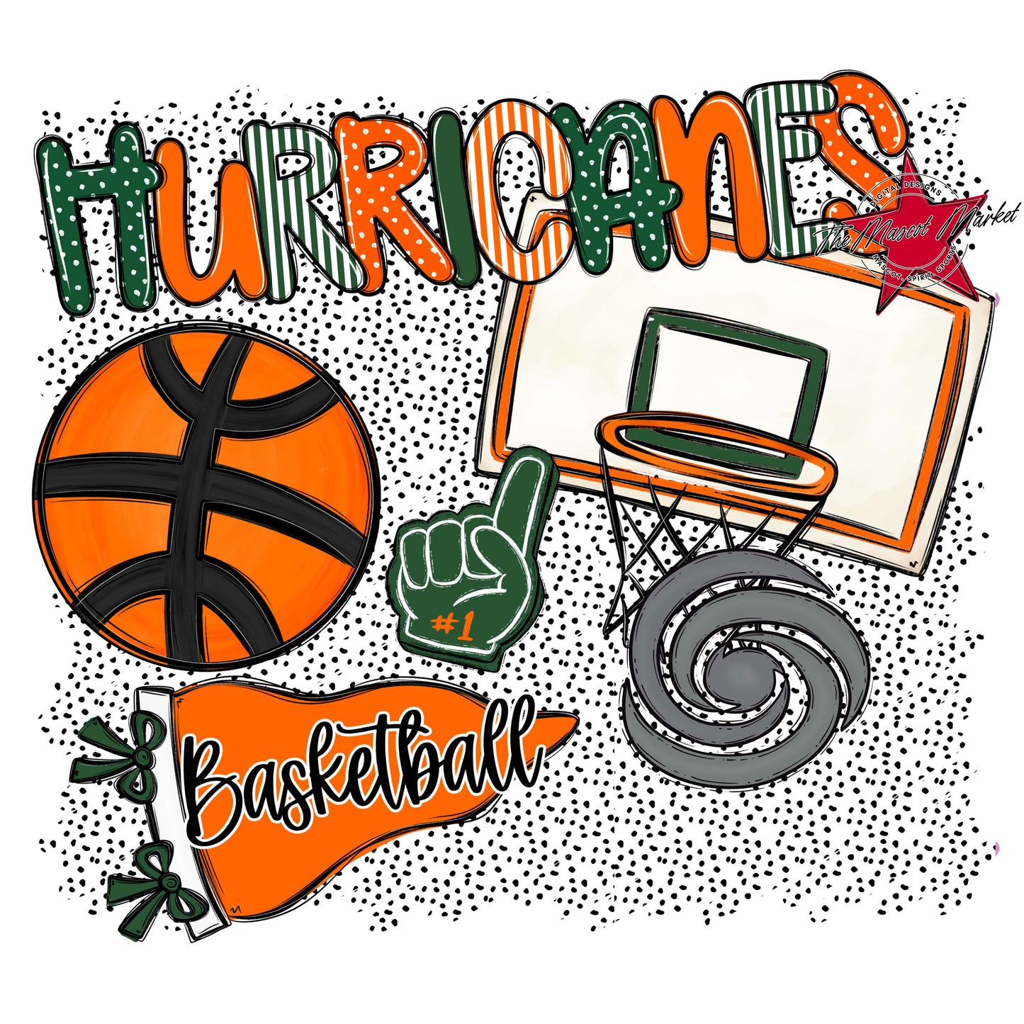 Hurricanes Basketball Spirit-Green & Orange