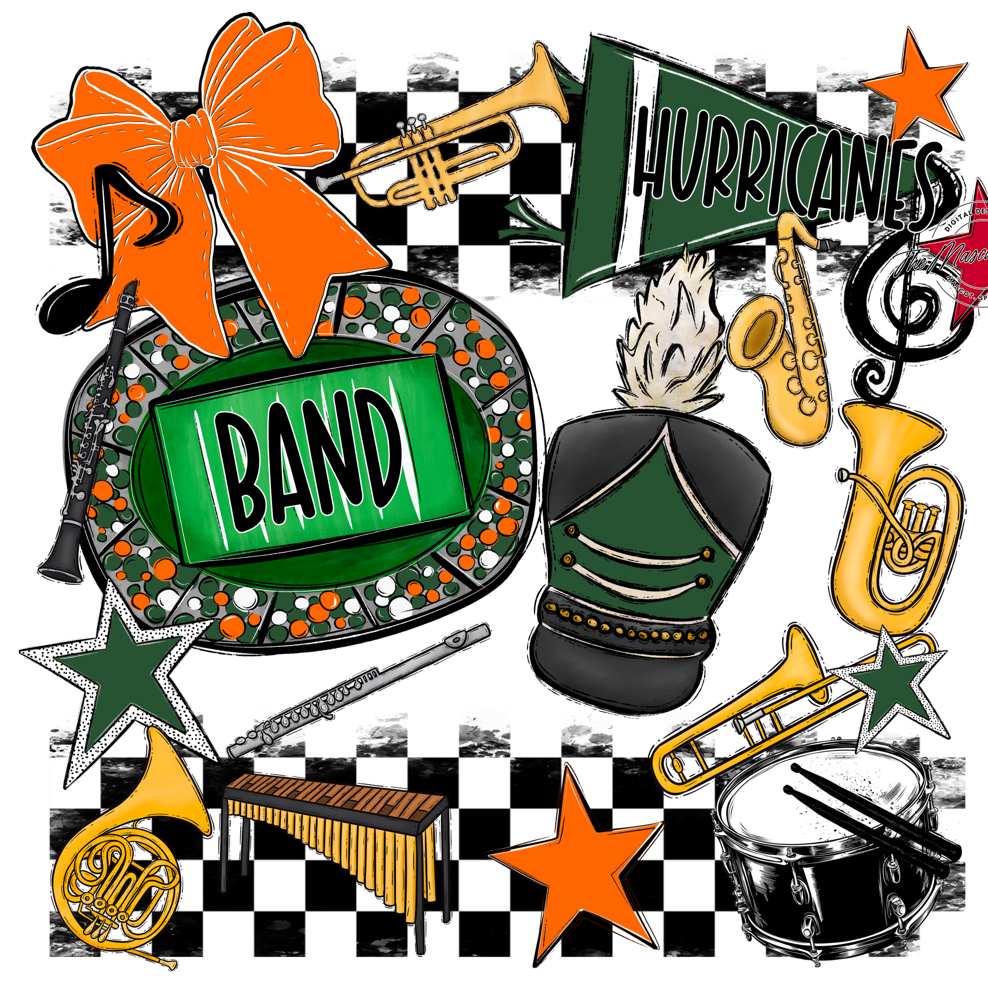Hurricanes Checkers Band Spirit Design-Green-Orange