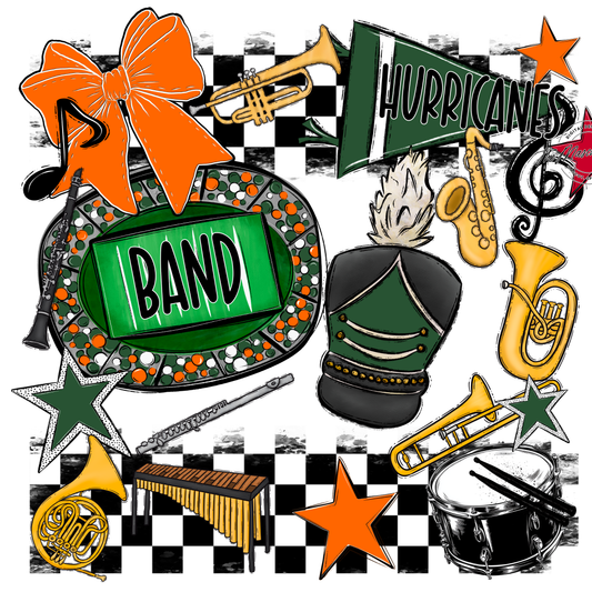 Hurricanes Checkers Band Spirit Design-Green-Orange