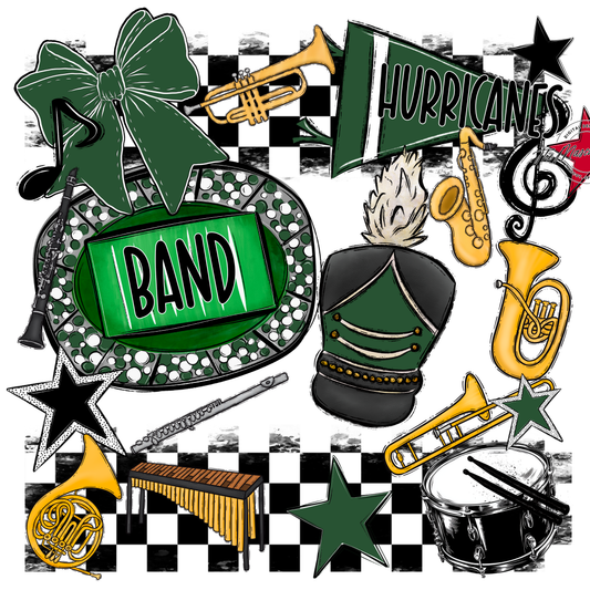 Hurricanes Checkers Band Spirit Design-Green