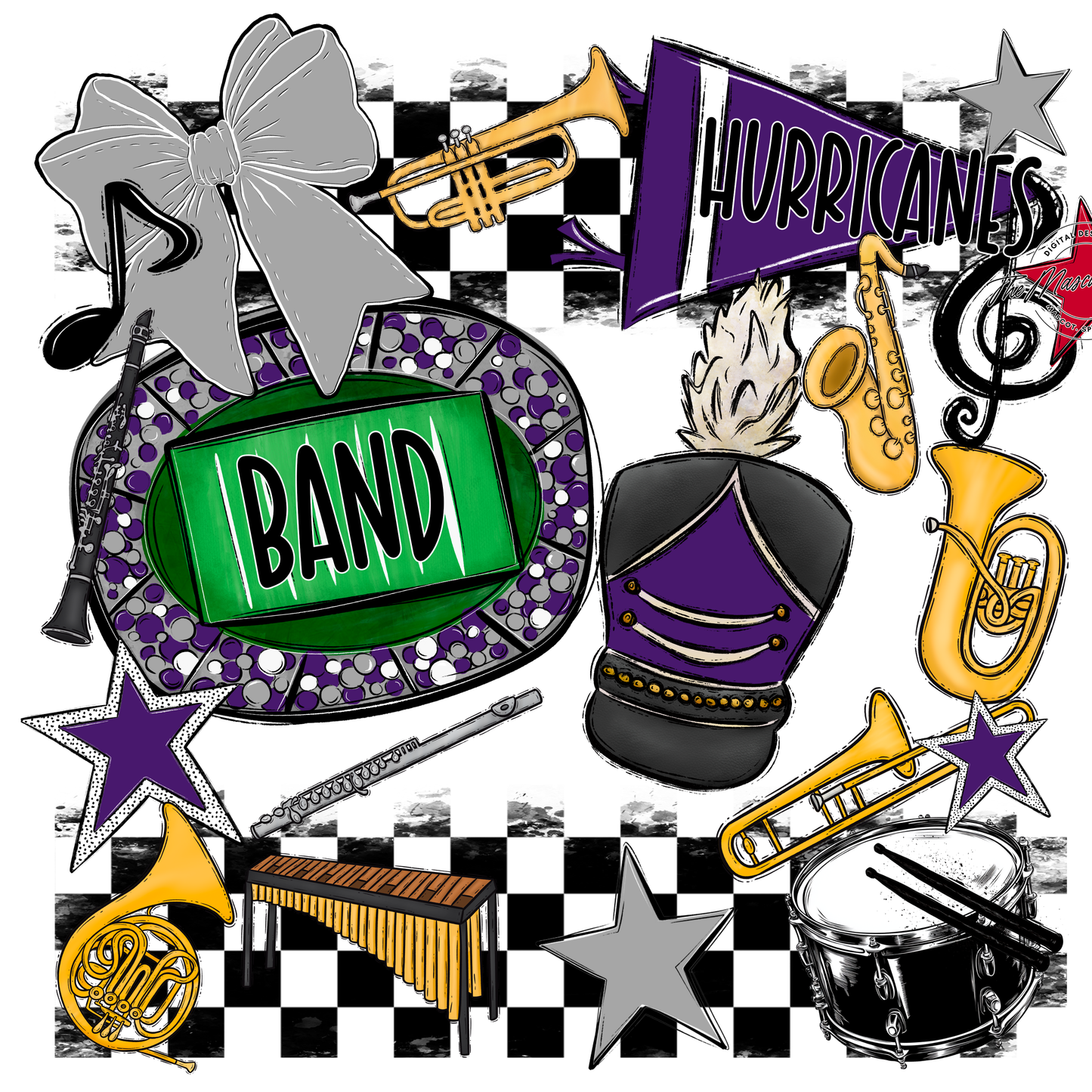 Hurricanes Checkers Band Spirit Design-Purple-Grey