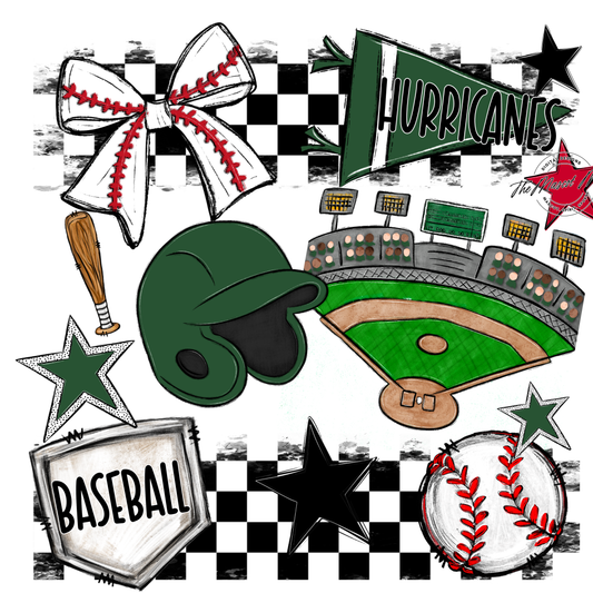Hurricanes Checkers Baseball Spirit Design-Green