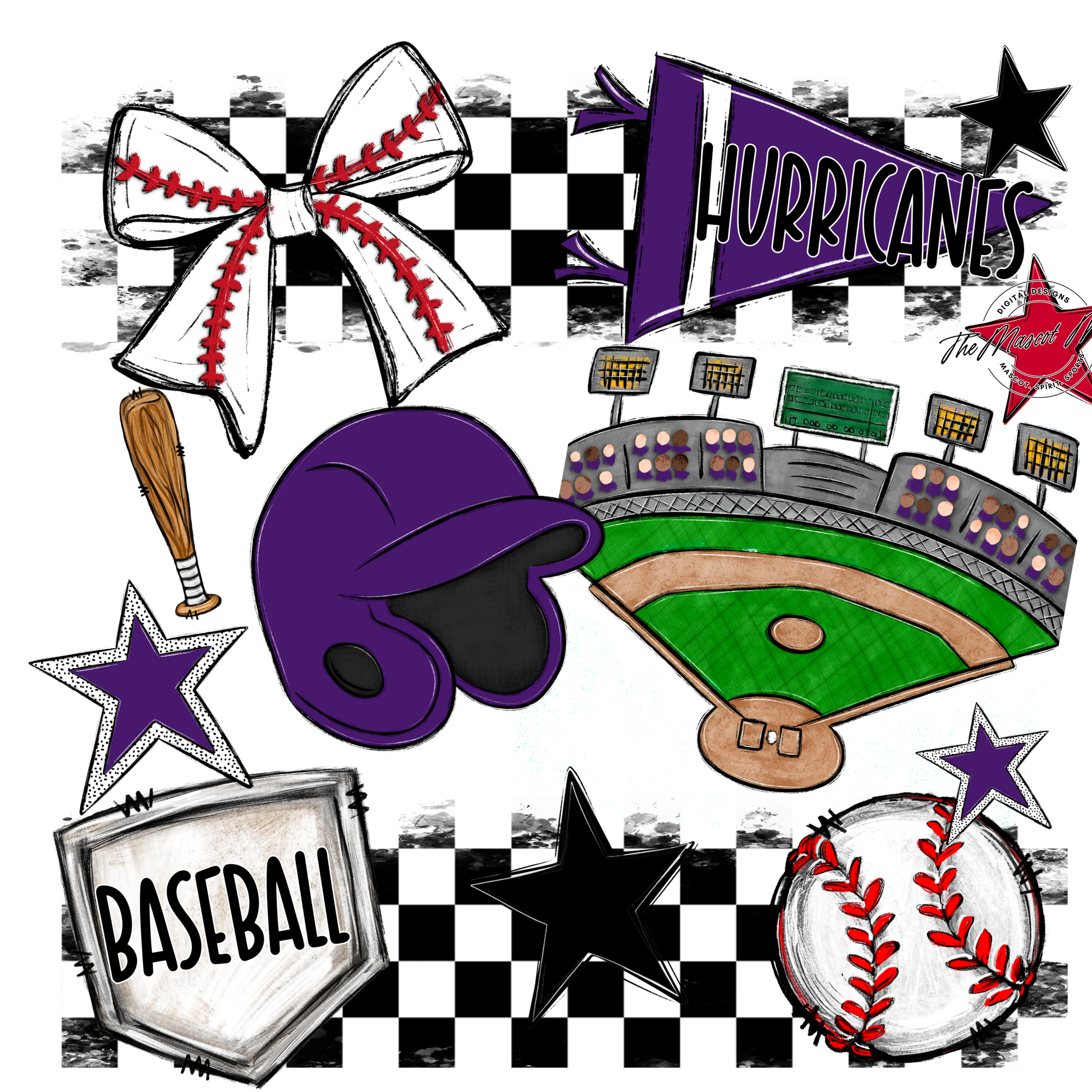 Hurricanes Checkers Baseball Spirit Design-Purple