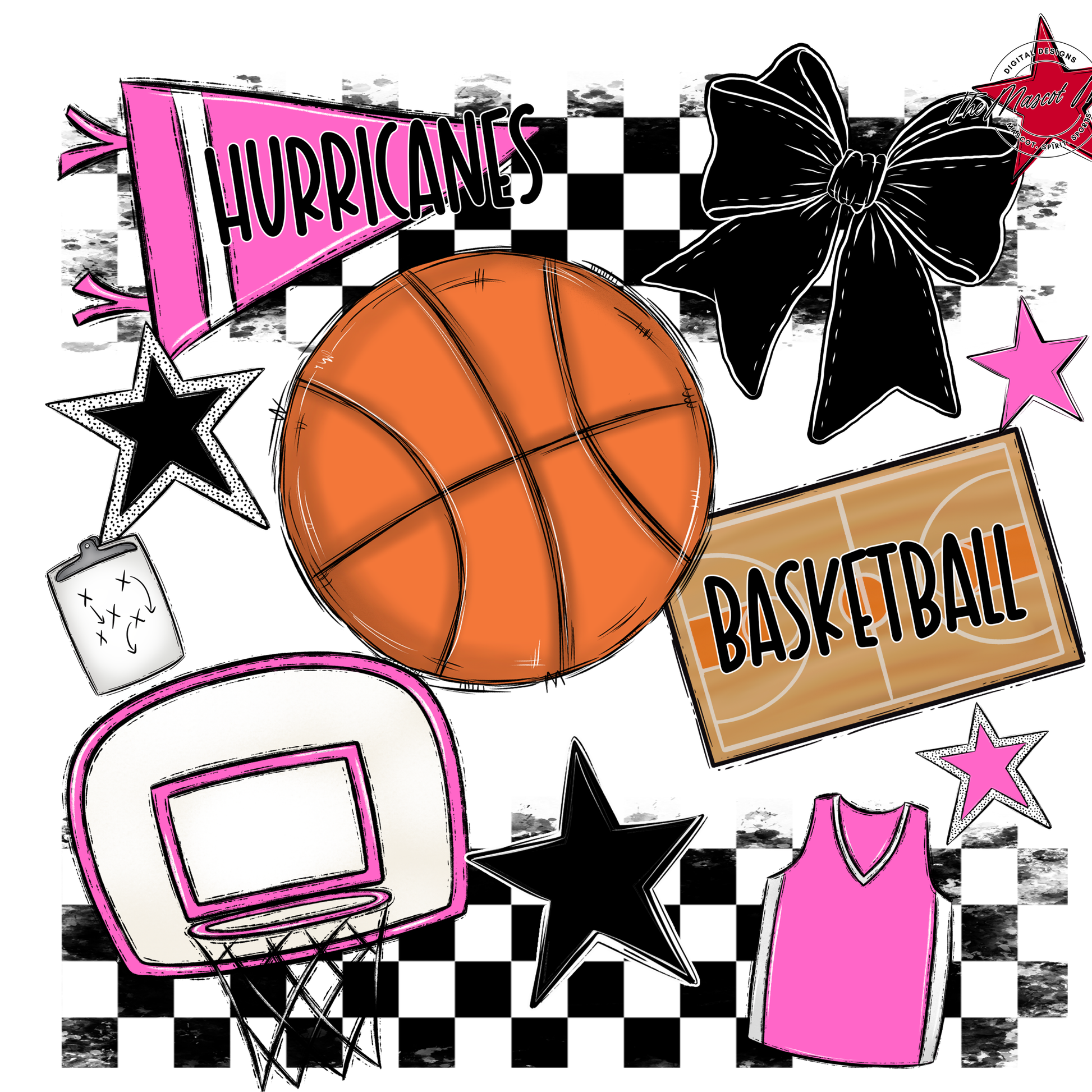 Hurricanes Checkers Basketball Spirit Design-Baby Pink