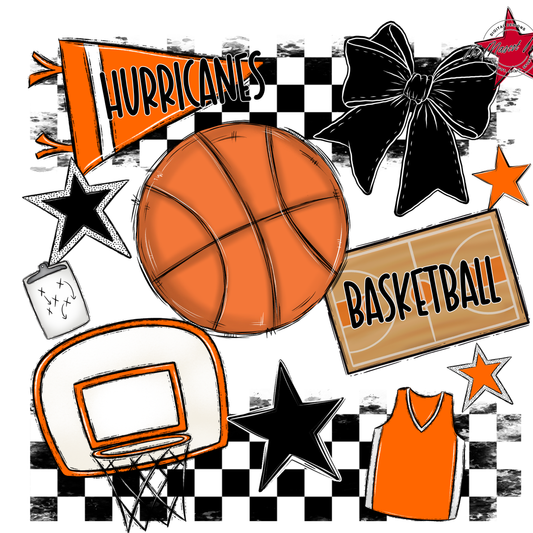 Hurricanes Checkers Basketball Spirit Design-Orange