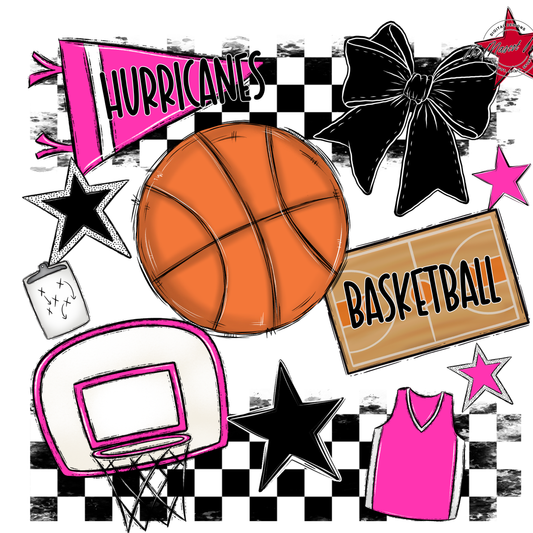 Hurricanes Checkers Basketball Spirit Design-Pink