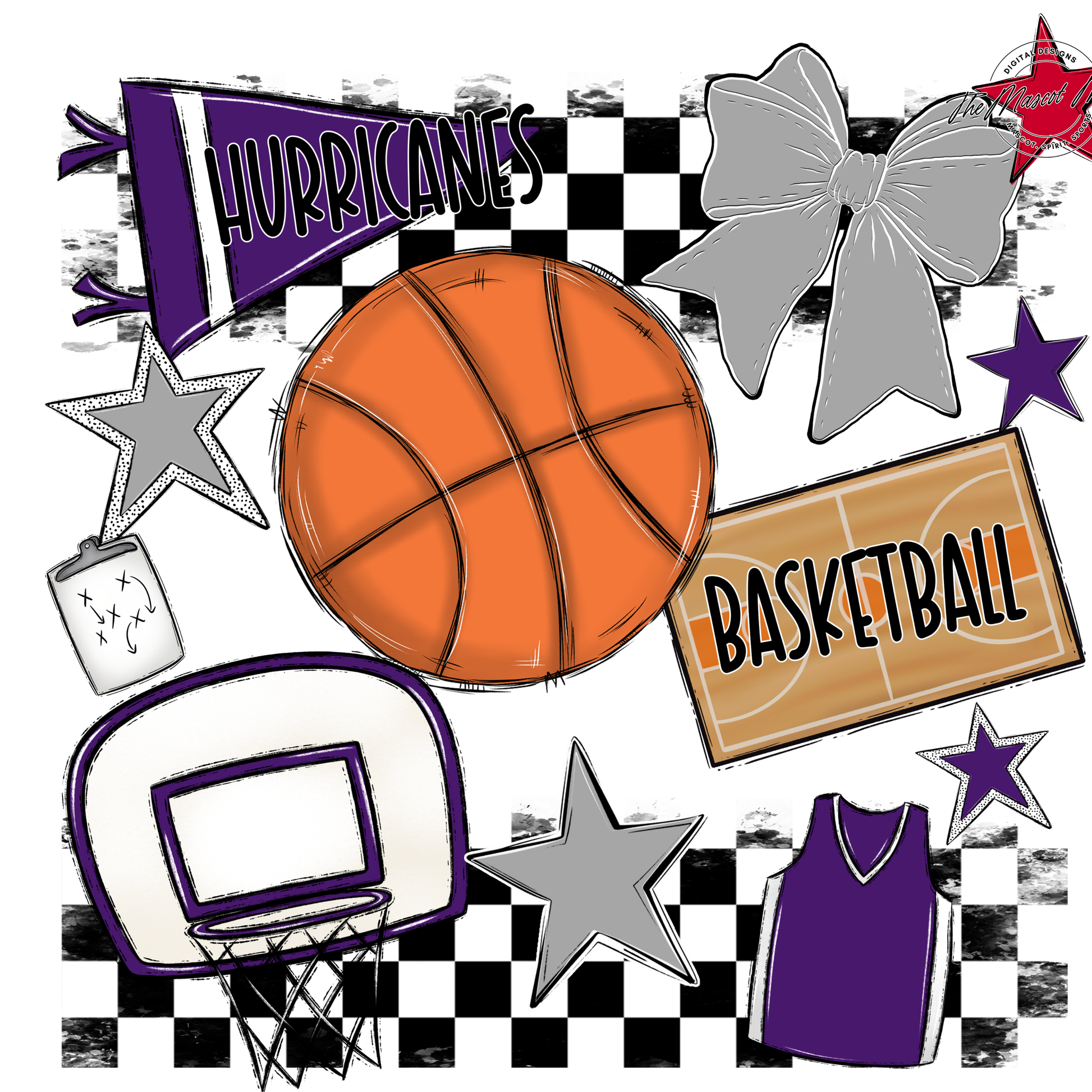 Hurricanes Checkers Basketball Spirit Design-Purple-Grey