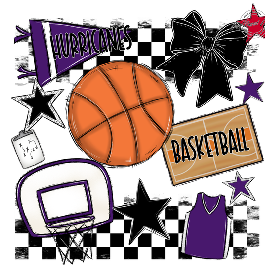 Hurricanes Checkers Basketball Spirit Design-Purple