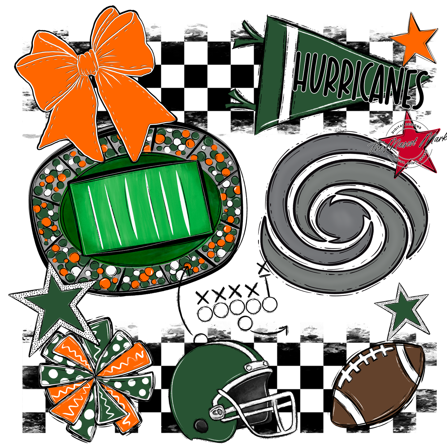 Hurricanes Checkers Mascot Spirit Design-Green-Orange