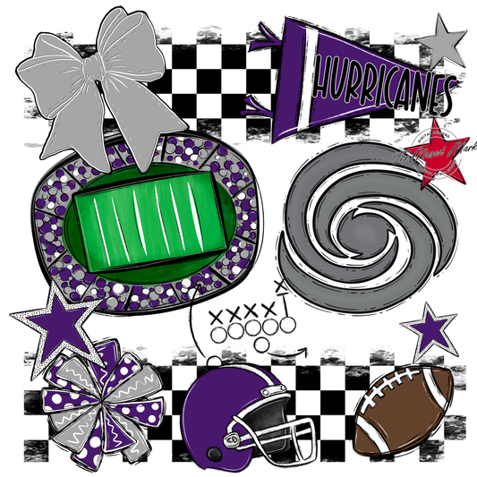 Hurricanes Checkers Mascot Spirit Design-Purple-Grey