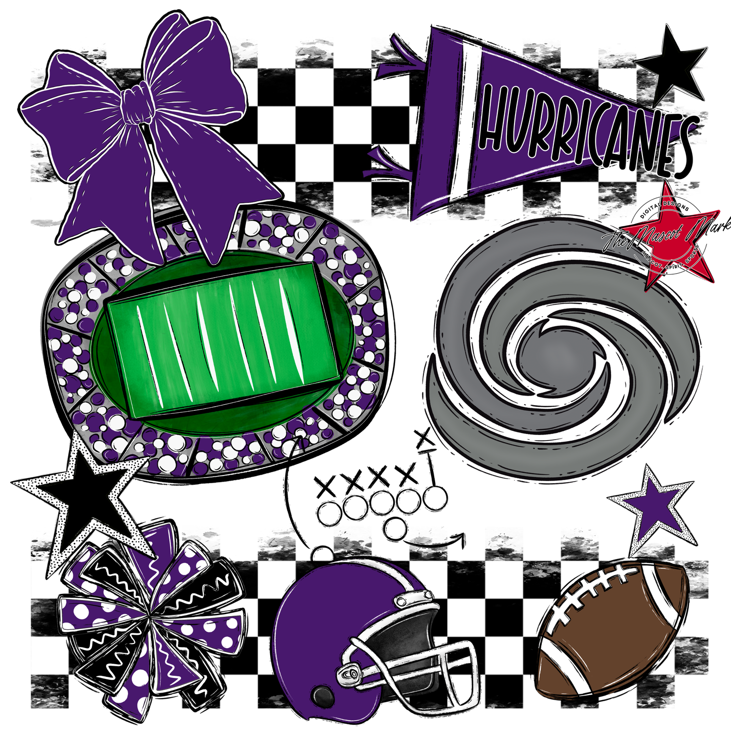 Hurricanes Checkers Mascot Spirit Design-Purple