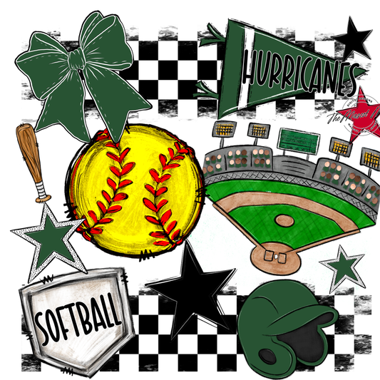 Hurricanes Checkers Softball Spirit Design-Green